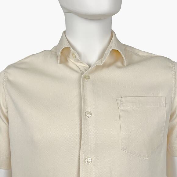 MURANO Silk Blend Short-Sleeve Button-Up Shirt (Cream | Med) - Picture 3 of 6